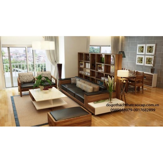 Bàn ghế salon phòng khách gỗ dổi SL02