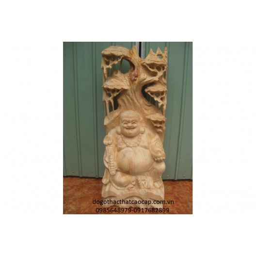 Tượng gỗ di lặc cảnh đứng - cành đào TG02
